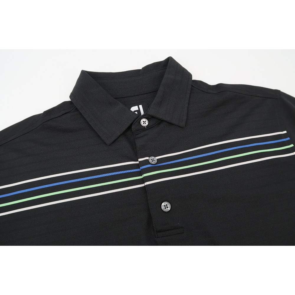 FootJoy Men's‎ Medium Black Striped Golf Performance Polo Shirt Stretch